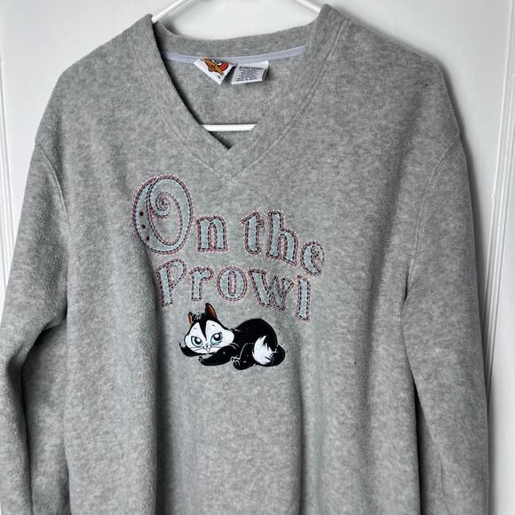 VTG Looney Tunes Penelope Pussycat Gray Fleece V Neck Sweatshirt Women XL - Picture 2 of 7